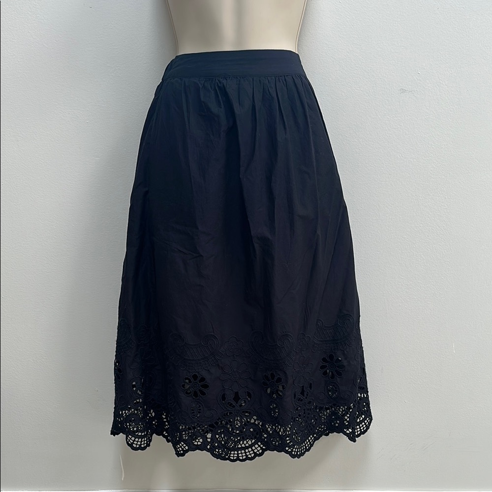 Talbots Lined Cotton Black Lace Hem Skirt